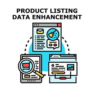 Product listing data enhancement process for e commerce Stock Illustration