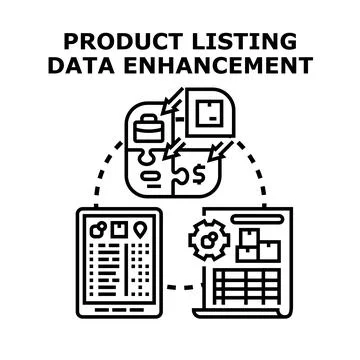 Product listing data enhancement system optimizing commerce Stock Illustration