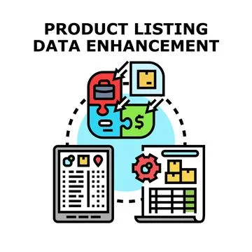 Product listing data enhancement system optimizing commerce Stock Illustration