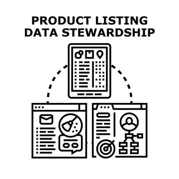 Product listing data stewardship managing information quality Illustrazione stock