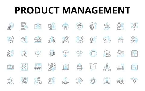 Product management linear icons set. strategy, roadmap, prioritization, ideation Illustrazione stock
