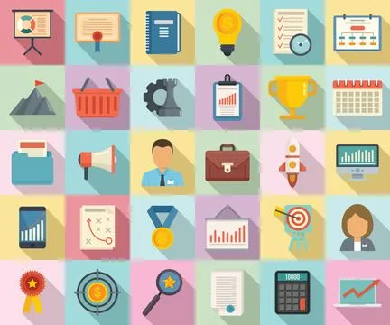 Product manager icons set, flat style 스톡 일러스트