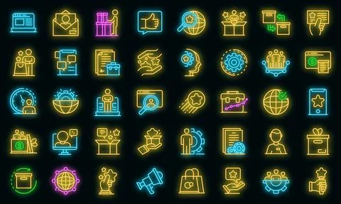 Product manager icons set vector neon 스톡 일러스트