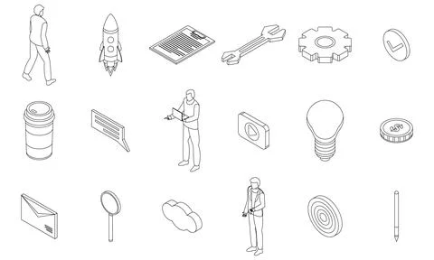 Product manager icons set vector outline 스톡 일러스트