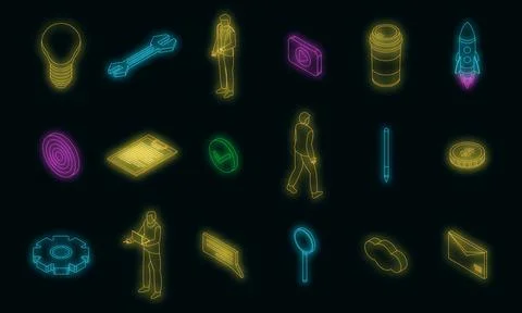 Product manager icons set vector neon 스톡 일러스트