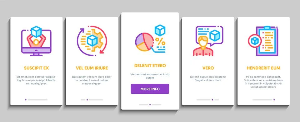 Product Manager Work Onboarding Elements Icons Set Vector Illustrazione stock