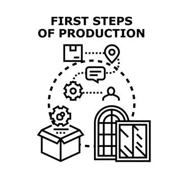 Product manufacturing process first steps outline concept Stock Illustration