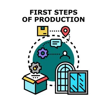 Product manufacturing process first steps outline concept Illustrazione stock