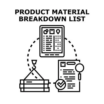 Product material breakdown list processing and management concept Stock Illustration