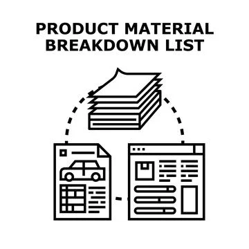 Product material breakdown listing components and data Stock Illustration