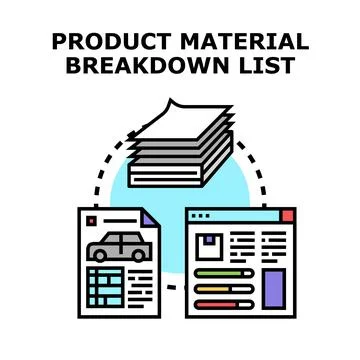 Product material breakdown listing components and data Stock Illustration