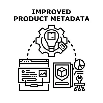 Product metadata concept illustrating data improvement process Stock Illustration