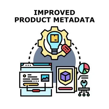 Product metadata concept illustrating data improvement process Stock Illustration