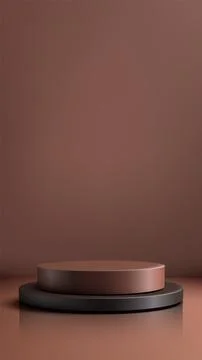 Product mockup background with brown circular podium on black base in warm .. Stock Illustration