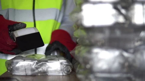 Product Package Barcode Scan By Worker In Warehouse 4K, Factory Delivery Stock Footage 83941753