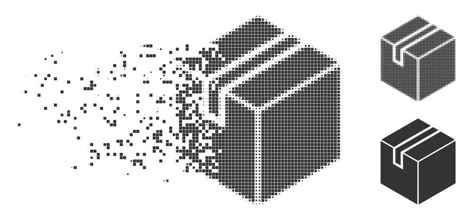 Product Package Box Decomposed Pixel Halftone Icon Stock Illustration