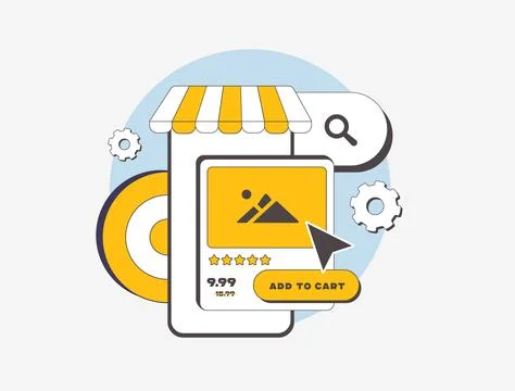 Product page SEO improves ranking, visibility, traffic and conversion for e Stock Illustration