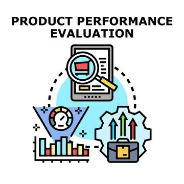 Product performance evaluation analyzing business research data Stock Illustration