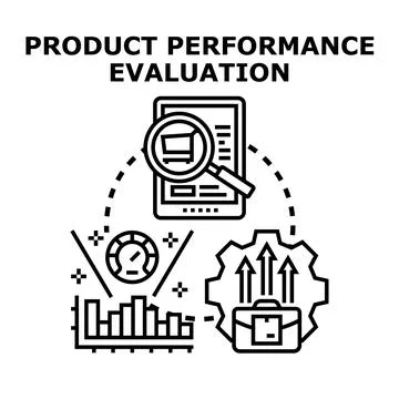 Product performance evaluation analyzing business research data Stockillustratie