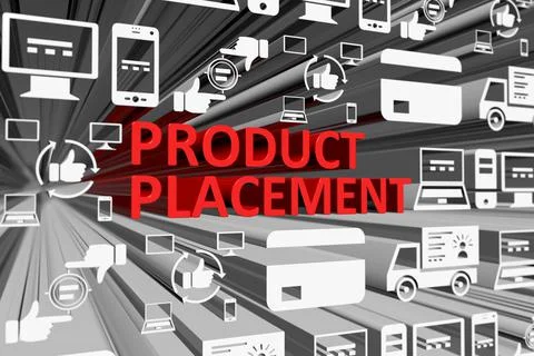 PRODUCT PLACEMENT concept blurred background 3d render illustration Stock Illustration