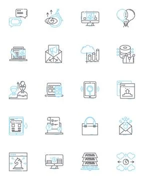 Product placement linear icons set. Integration, Advertising, Branding, Exposure Ilustração Stock