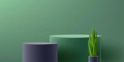 Product placement podium, 3d cylinders in green and black colors, realistic r Stock Illustration