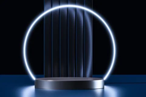 Product placement. Stylish empty metallic round stand for presentation prod.. 스톡 일러스트