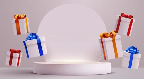 Product Podium with Gift Boxes. Perfect for sales, promotions, or festive Stock Illustration