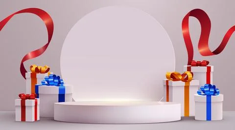 Product Podium with Gift Boxes. Perfect for sales, promotions, or festive Stock Illustration