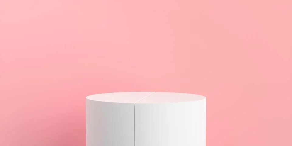 Product Podium - Two Parallel White Podiums, Pink Background. 3D Illustration Stock Illustration