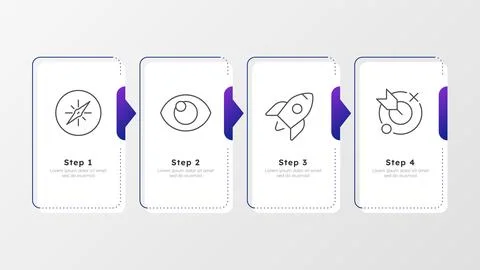 Product presentation strategy blue vertical infographic 4 steps Stock Illustration