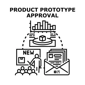 Product prototype approval process with market analysis Stock Illustration