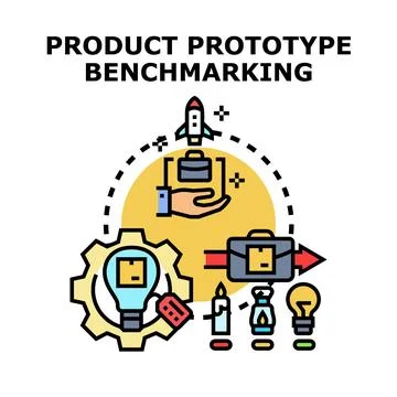 Product prototype benchmarking best practice developing strategy Stock Illustration
