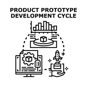 Product prototype development cycle creating new technologies Stock Illustration
