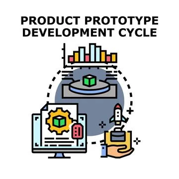 Product prototype development cycle creating new technologies Stock Illustration
