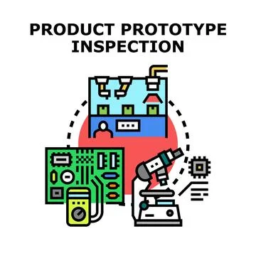 Product prototype inspection process assessing quality development Stockillustratie