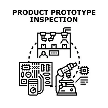 Product prototype inspection process assessing quality development Ilustración de archivo