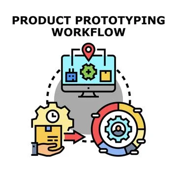 Product prototyping workflow process creating new development Illustrazione stock