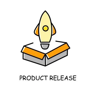 Product release. Flat icon on transparent backdrop. Startup project launch. Stock Illustration