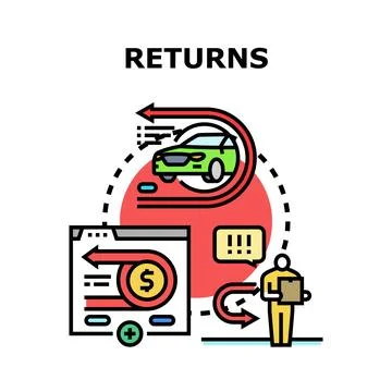 Product return process receiving money back Illustrazione stock