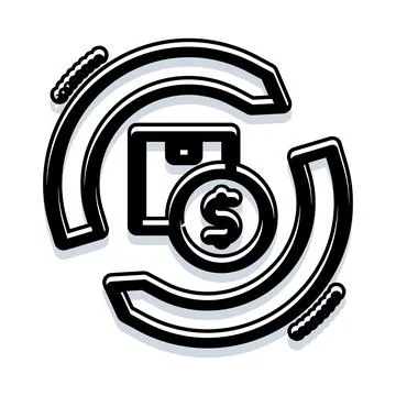 Product return refund exchange dollar box cycle Illustrazione stock