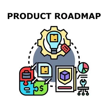 Product roadmap planning and development process creating innovation strategy Stock Illustration