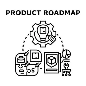 Product roadmap planning and development process creating innovation strategy Stock Illustration