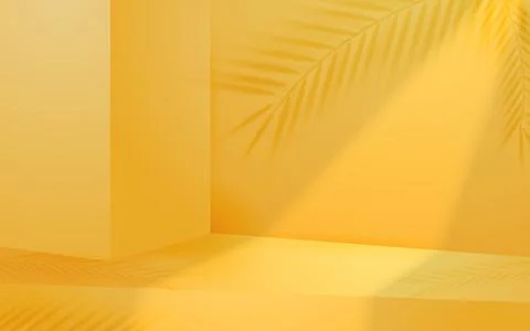 Product scene with leaf shadow pastel yellow background for cosmetic produc.. Illustrazione stock