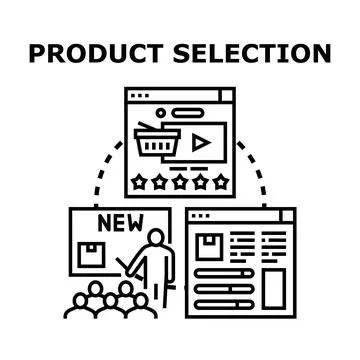Product selection concept process for online consumer choices Stock Illustration
