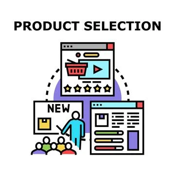 Product selection concept process for online consumer choices Stock Illustration