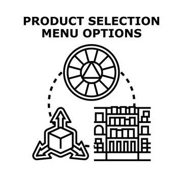 Product selection menu options concept developing new items Illustrazione stock