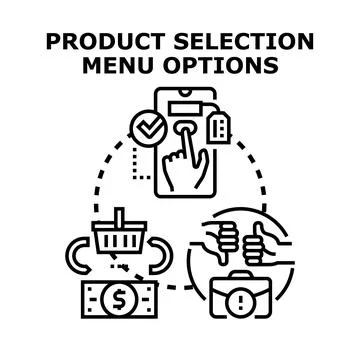 Product selection menu options online shopping concept Illustrazione stock