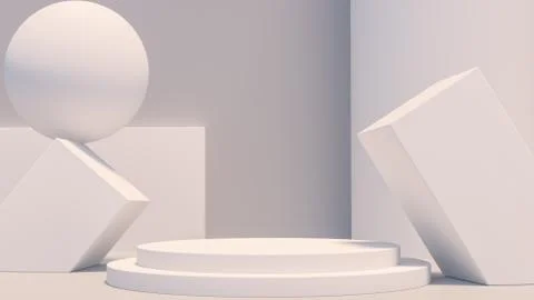Product setting podium white abstract minimalistic geometry, minimal light in Illustrazione stock