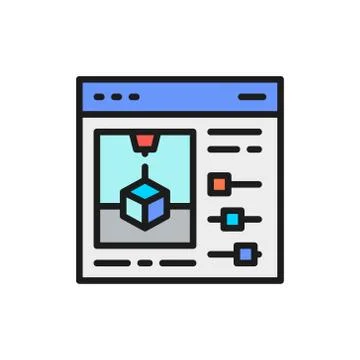 Product settings for 3d printer flat color line icon. Stock Illustration